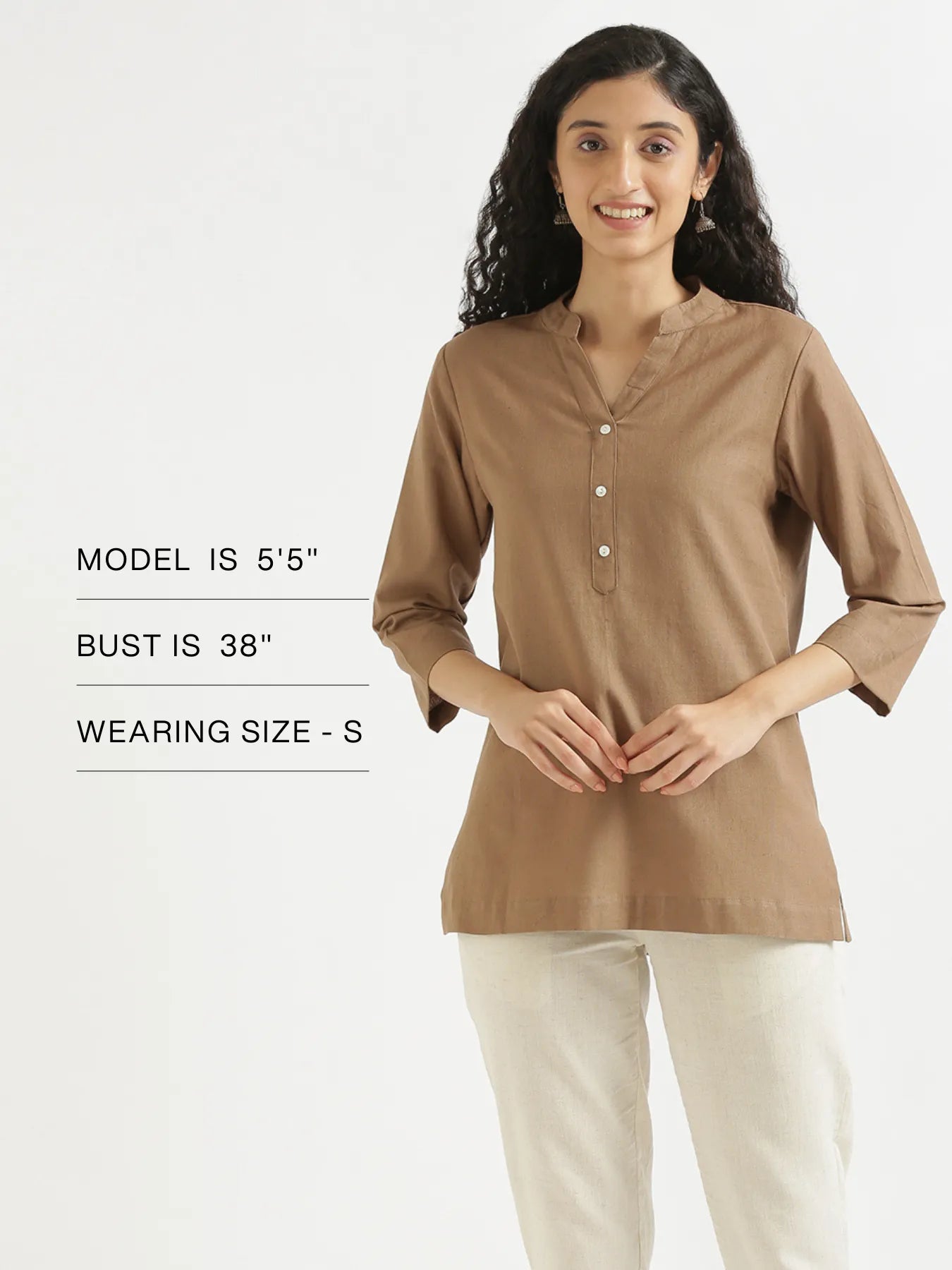 Women Coffee Brown Airy Linen Short Kurta