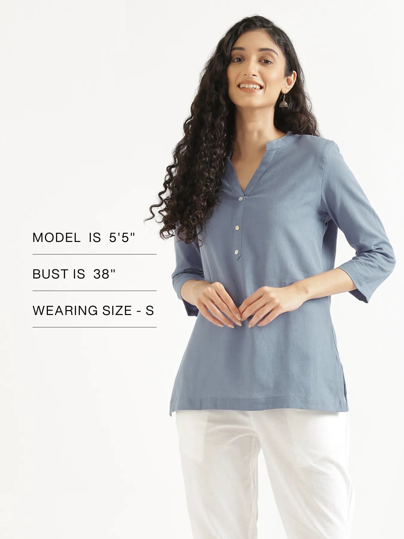 Women English Blue Airy Linen Short Kurta