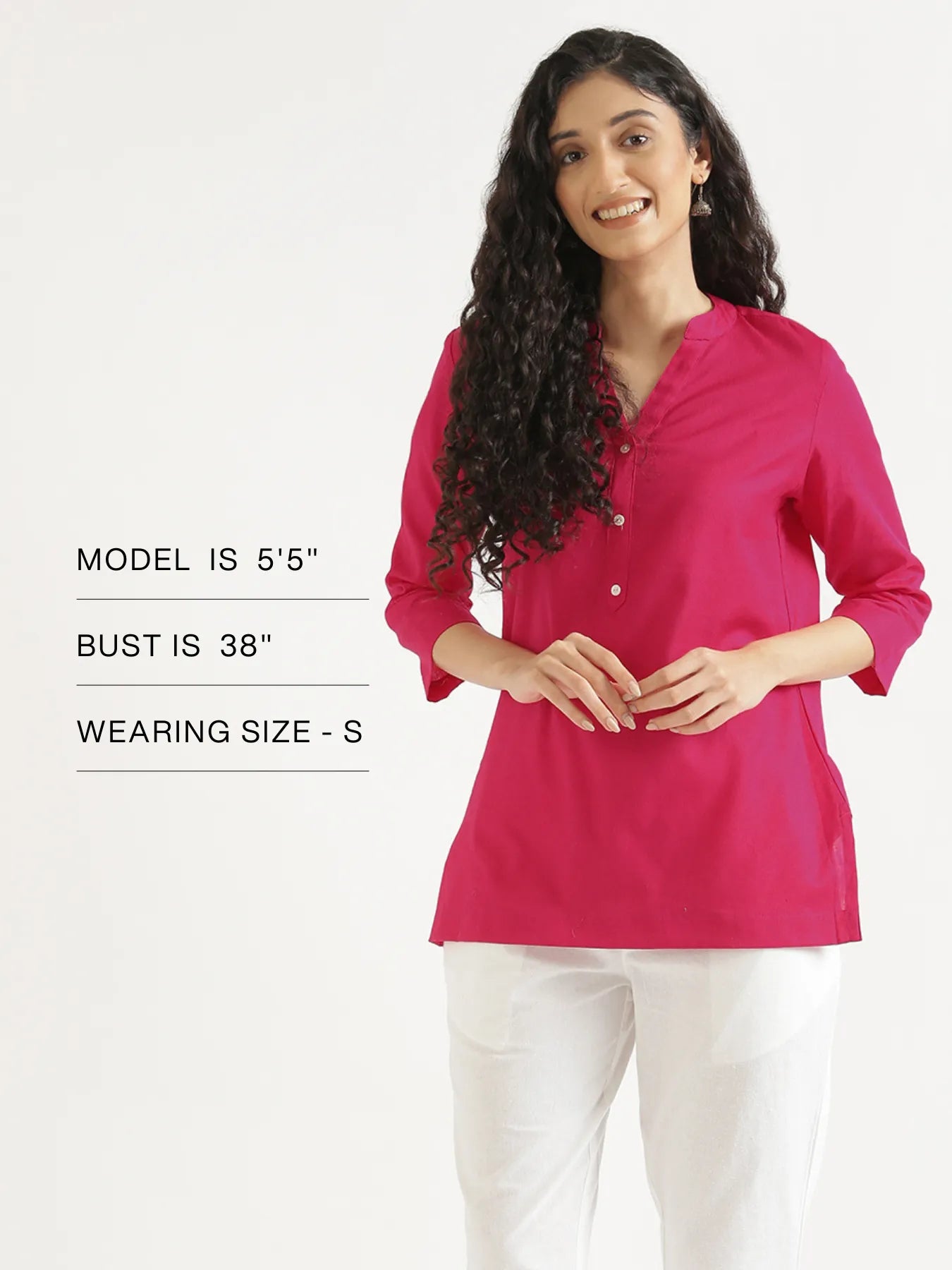 Women Hot Pink Airy Linen Short Kurta