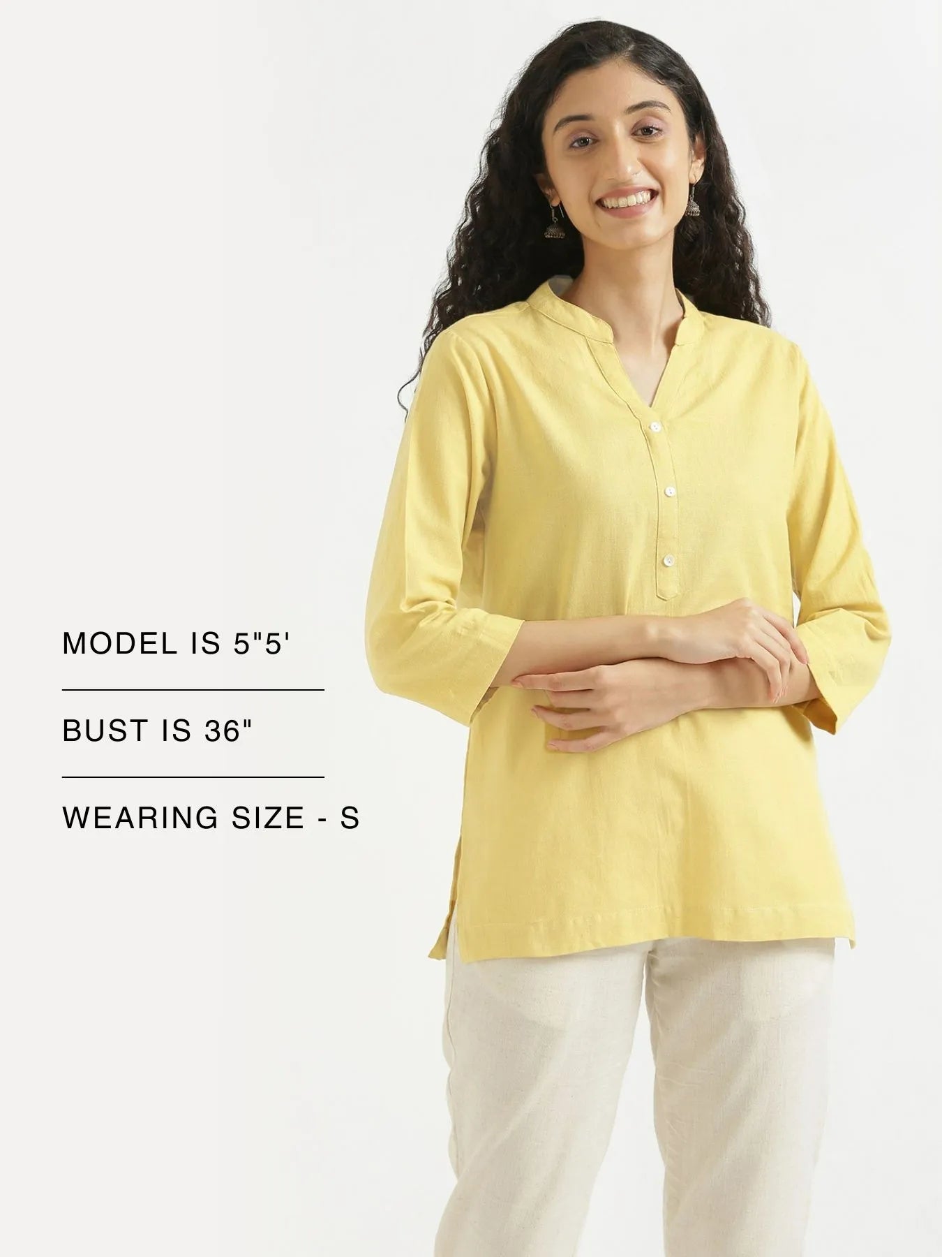 Women Lemon Yellow Airy Linen Short Kurta