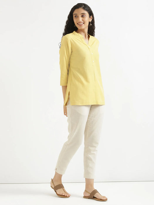 Women Lemon Yellow Airy Linen Short Kurta