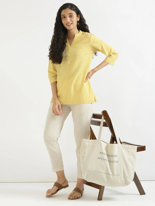 Women Lemon Yellow Airy Linen Short Kurta