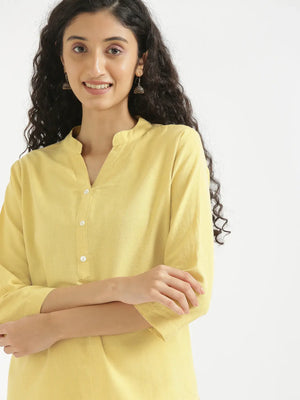 Women Lemon Yellow Airy Linen Short Kurta