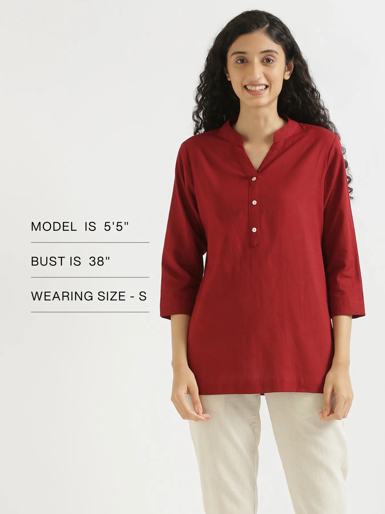 Women Maroon Airy Linen Short Kurta