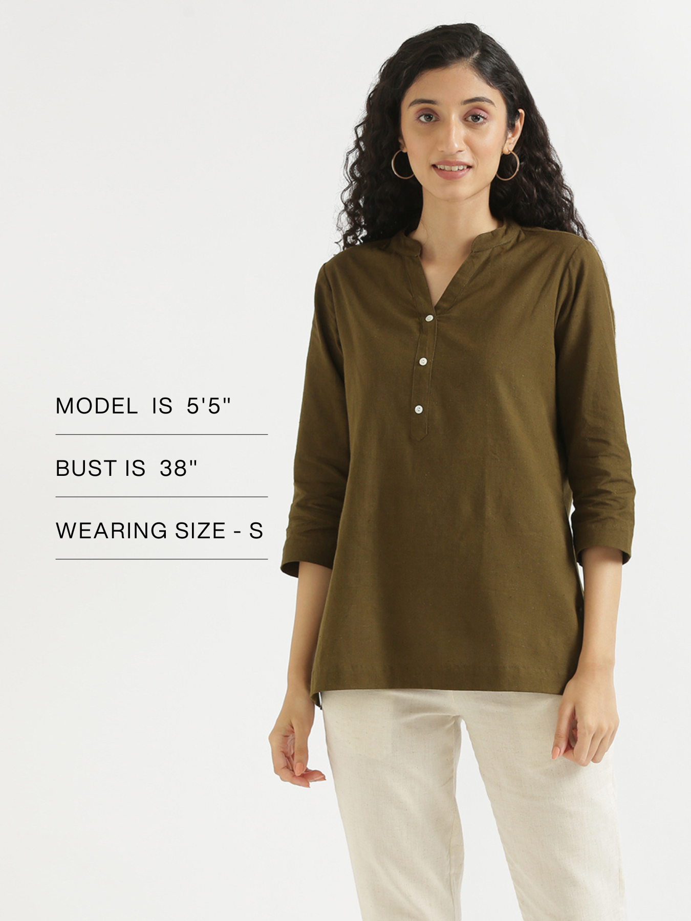 Women Olive Green Airy Linen Short Kurta