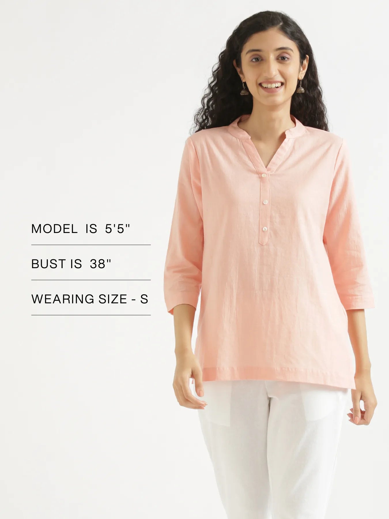 Women Peach Airy Linen Short Kurta