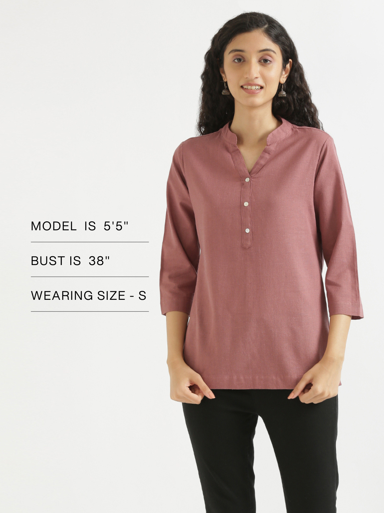 Women Rose Taupe Airy Linen Short Kurta