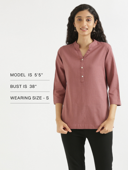 Women Rose Taupe Airy Linen Short Kurta