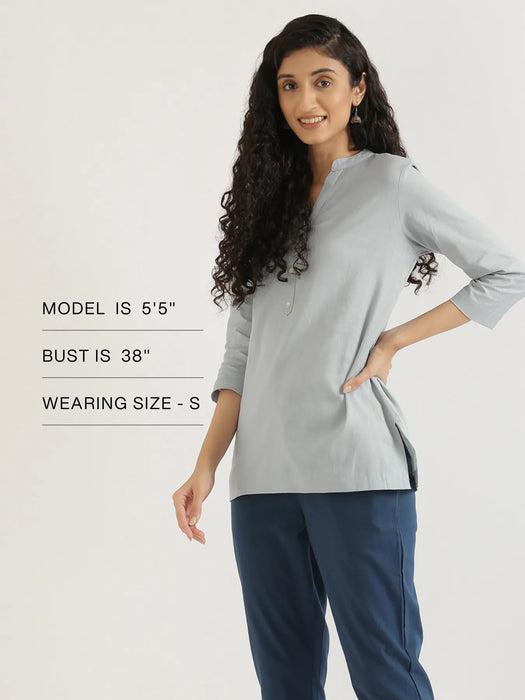 Women Sky Blue Airy Linen Short Kurta
