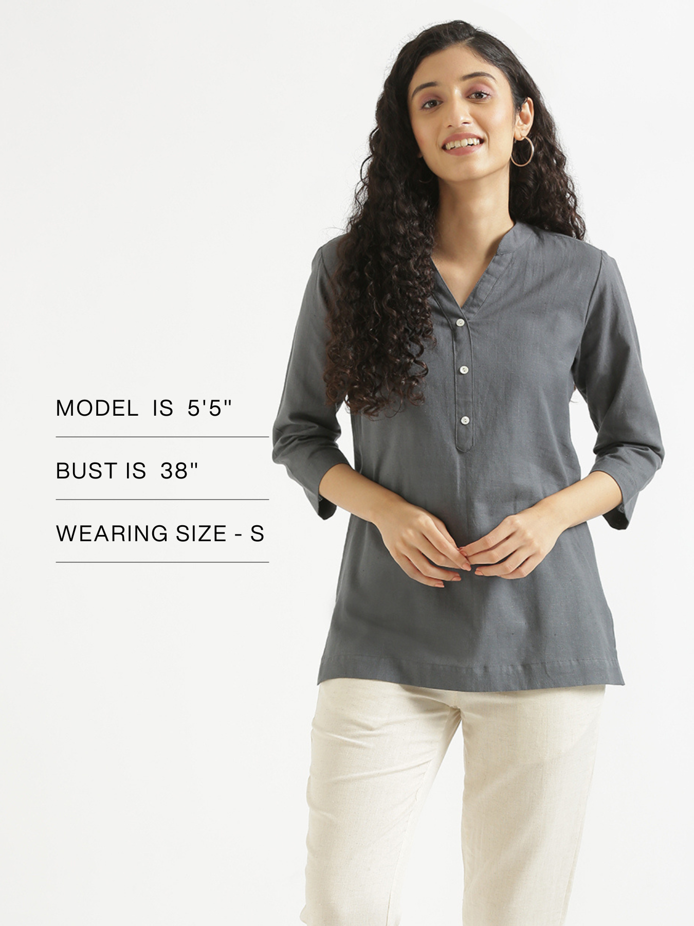 Slate Grey Airy Linen Short Kurta