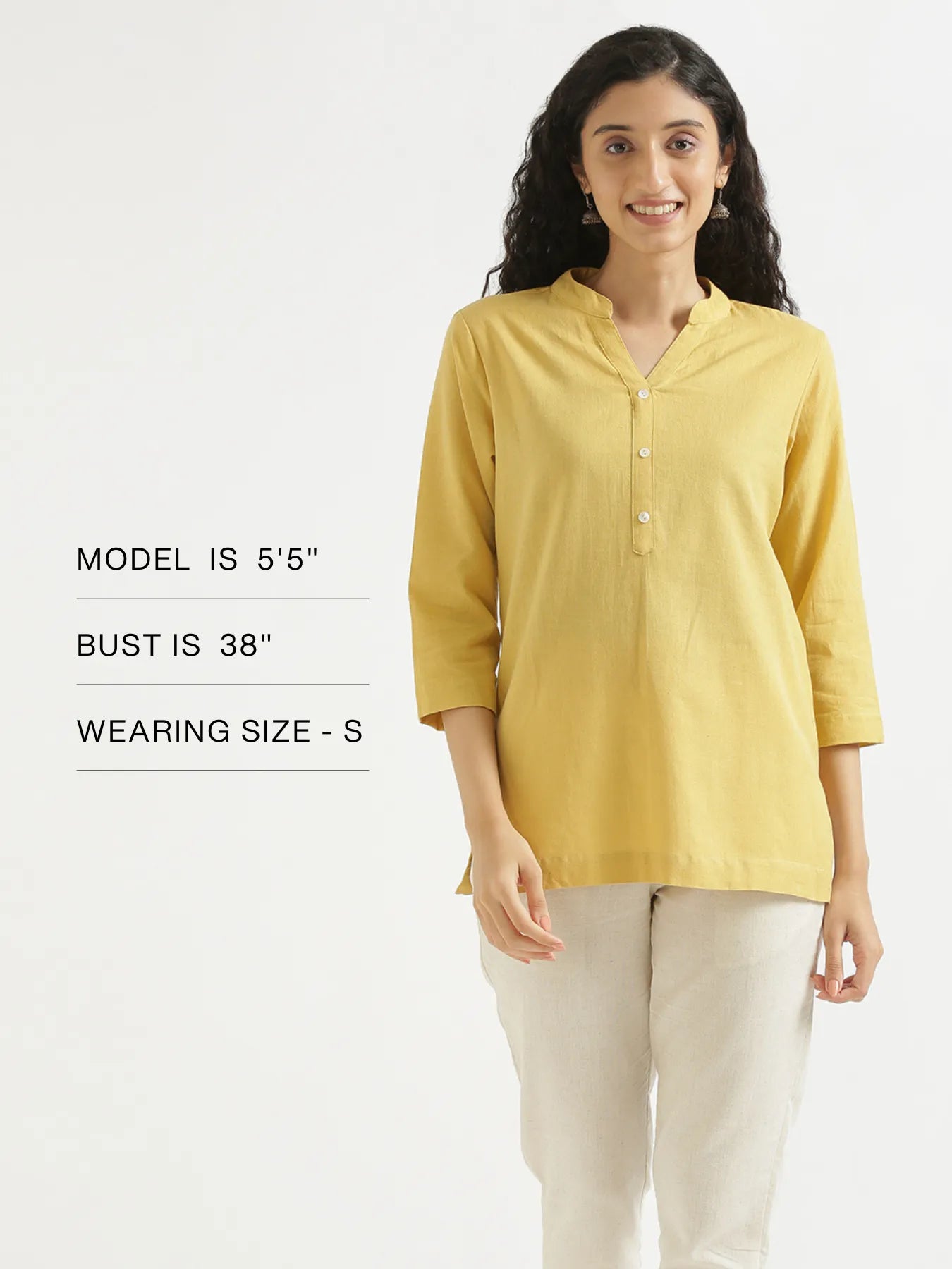 Women Yellow Airy Linen Short Kurta