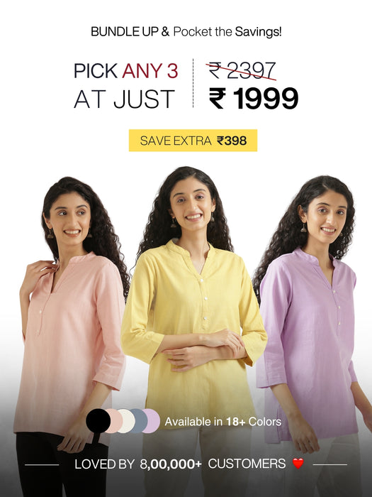 Pick Any 3 Women Airy Linen Short Kurtas