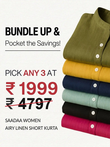 Pick Any 3 banner - Pick Any 3 Women Airy Linen Short Kurta