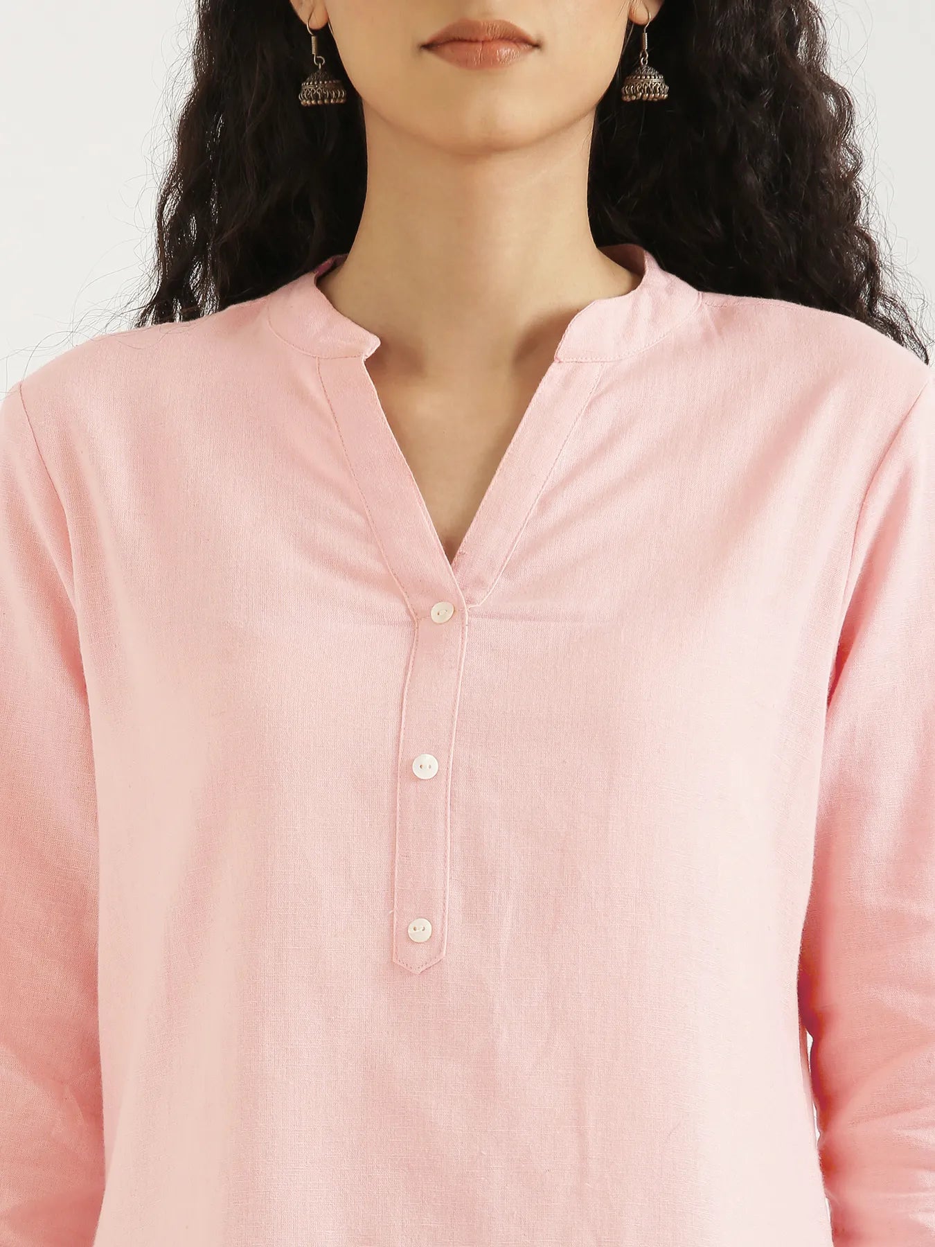 Women Salmon Pink Airy Linen Short Kurta