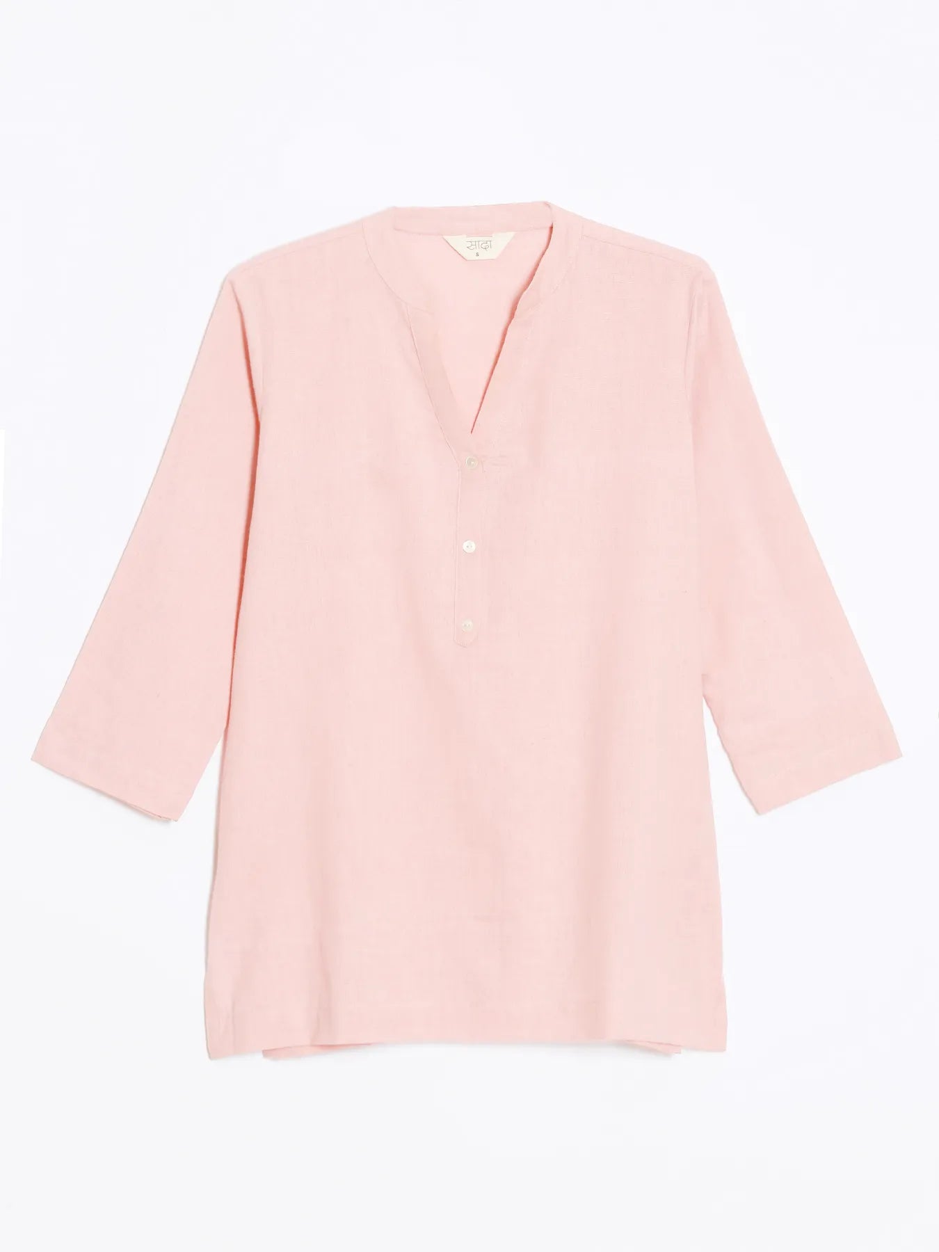 Women Salmon Pink Airy Linen Short Kurta