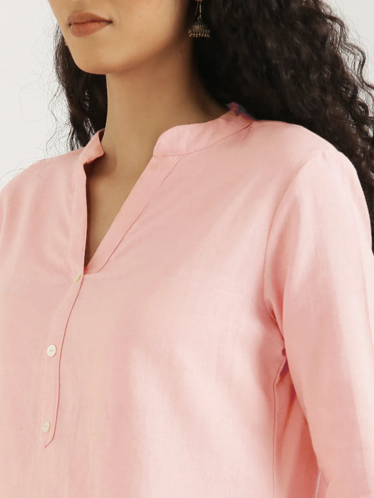 Women Salmon Pink Airy Linen Short Kurta