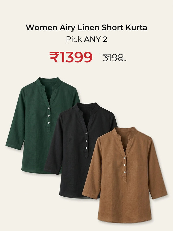 Pick Any 2 Women Airy Linen Short Kurta