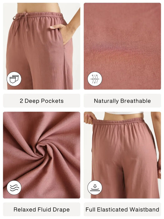 Women Rose Taupe Flowy Linen Wide Leg Pants