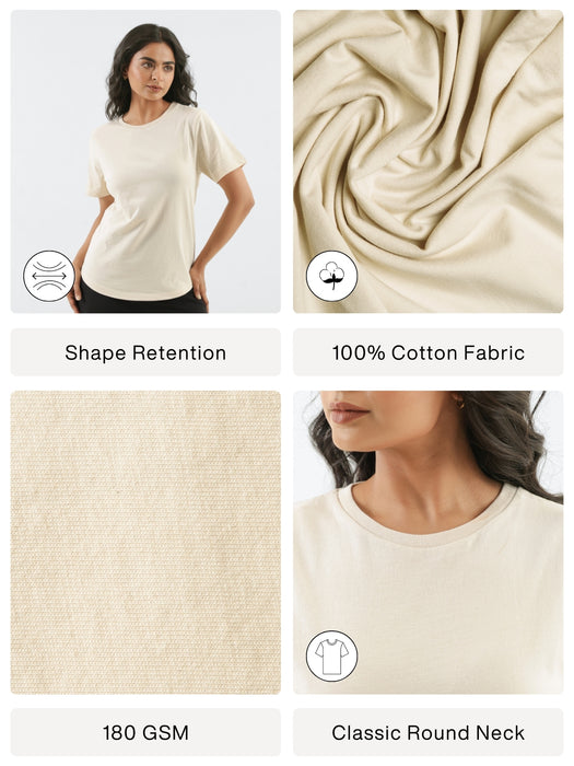 Women Beige Round Neck T-shirt