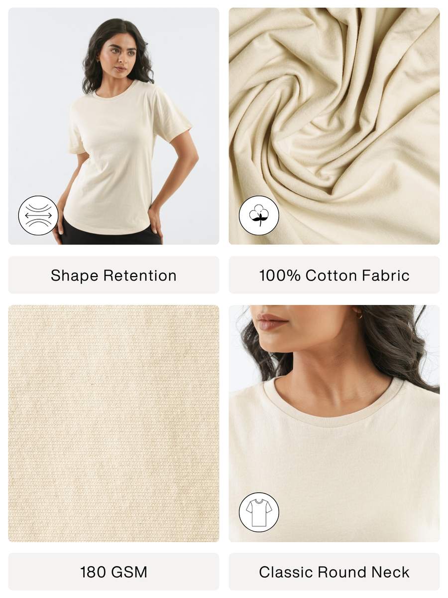 Women Beige Round Neck T-shirt