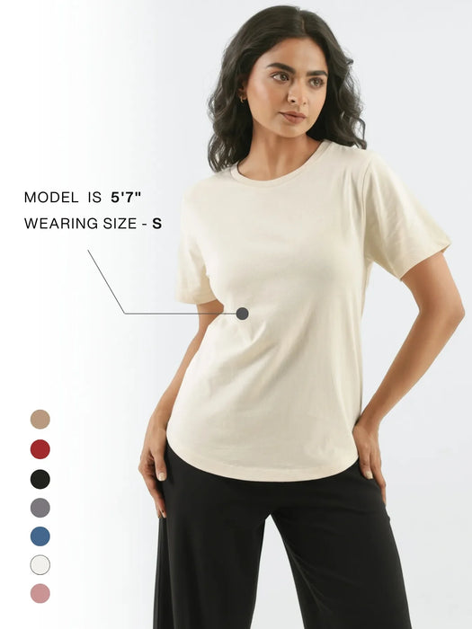 Women Beige Round Neck T-shirt