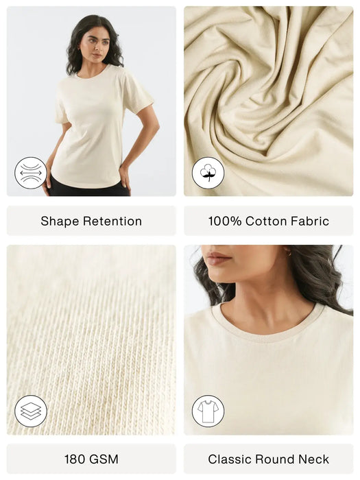 Women Beige Round Neck T-shirt