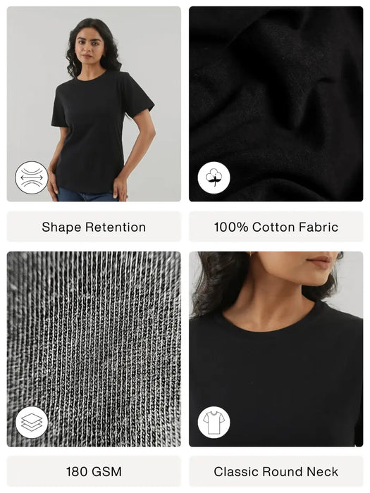 Women Black Round Neck T-shirt