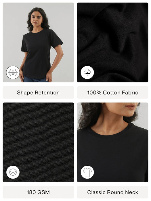 Women Black Round Neck T-shirt