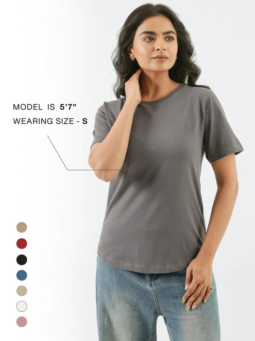 Women German Grey Round Neck T-shirt