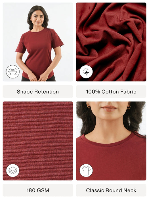 Women Maroon Round Neck T-shirt