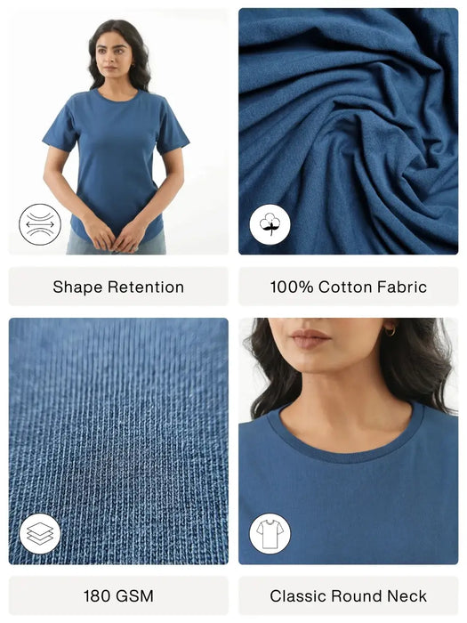Women Midnight Blue Round Neck T-shirt