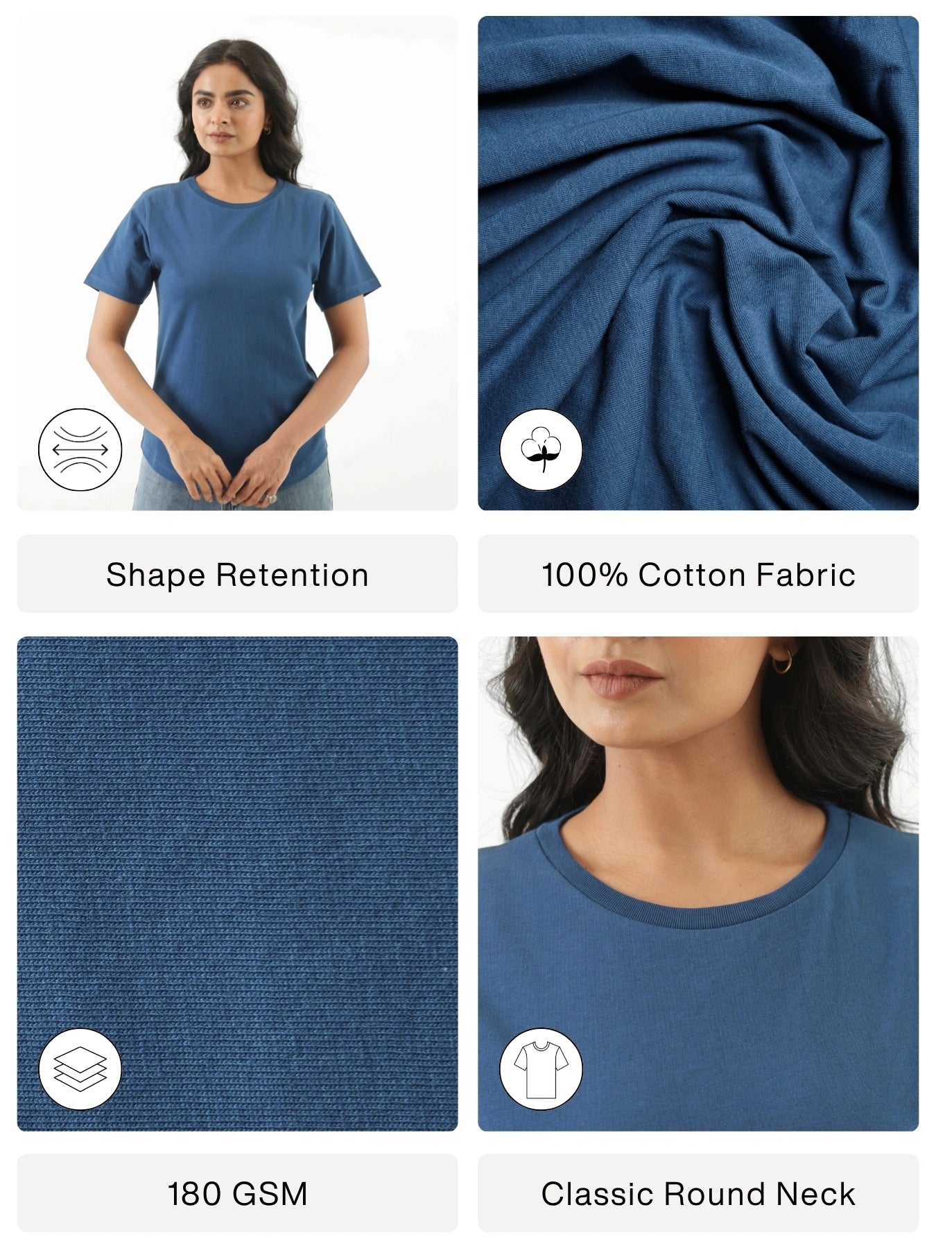 Women Midnight Blue Round Neck T-shirt