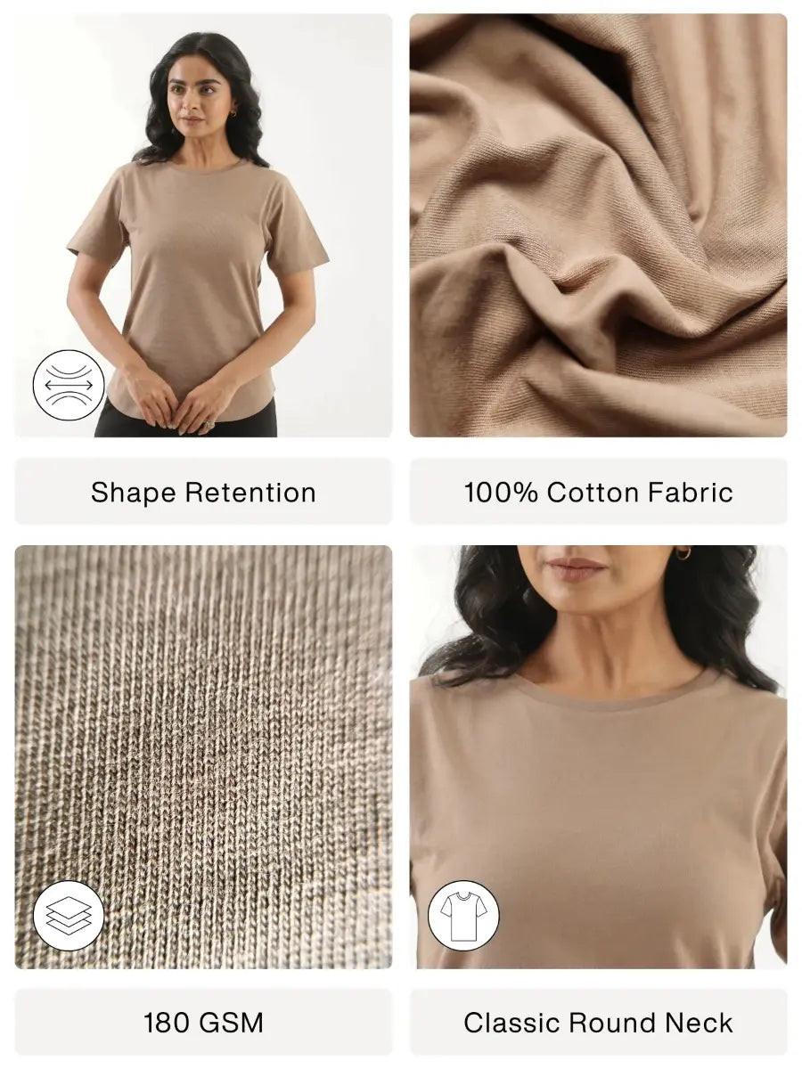 Women Mesa Taupe Round Neck T-shirt