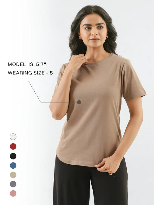 Women Mesa Taupe Round Neck T-shirt