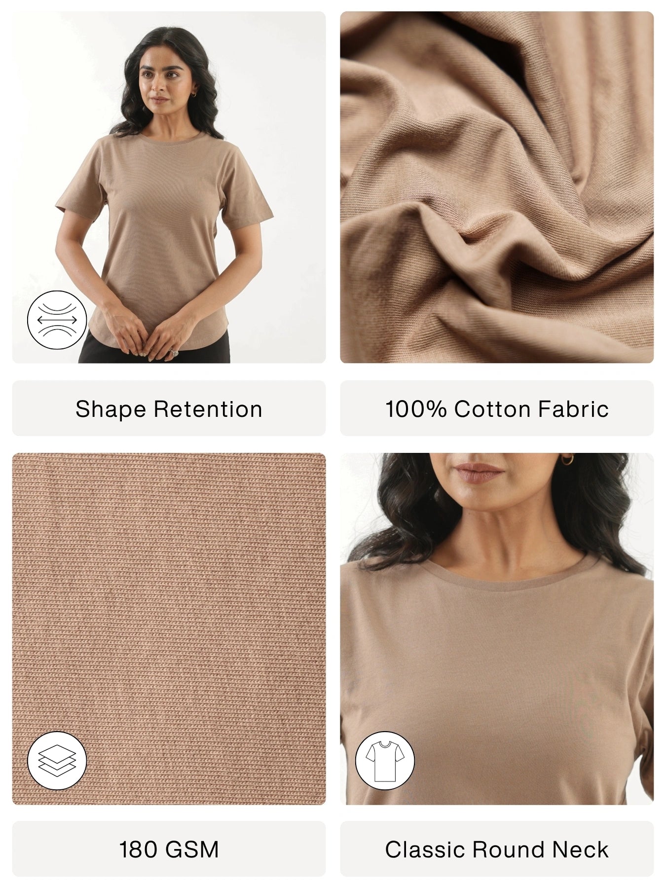 Women Mesa Taupe Round Neck T-shirt
