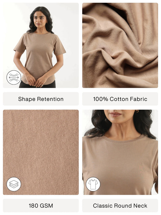 Women Mesa Taupe Round Neck T-shirt