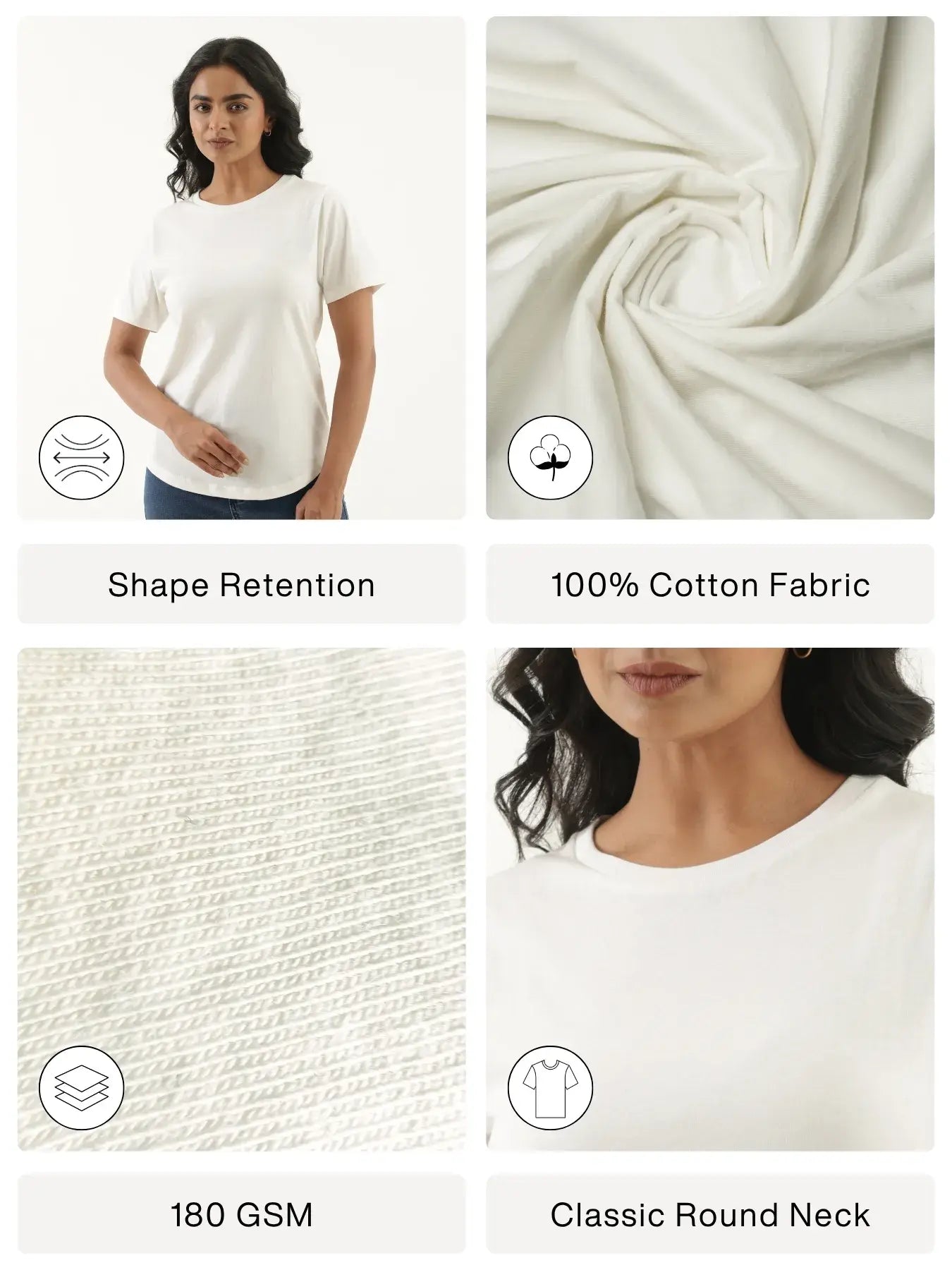 Women Off White Round Neck T-shirt