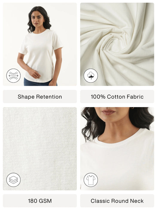 Women Off White Round Neck T-shirt