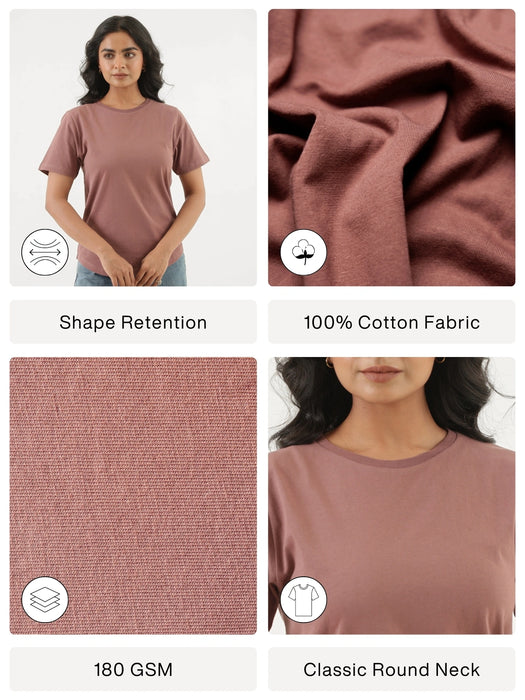 Women Rose Taupe Round Neck T-shirt