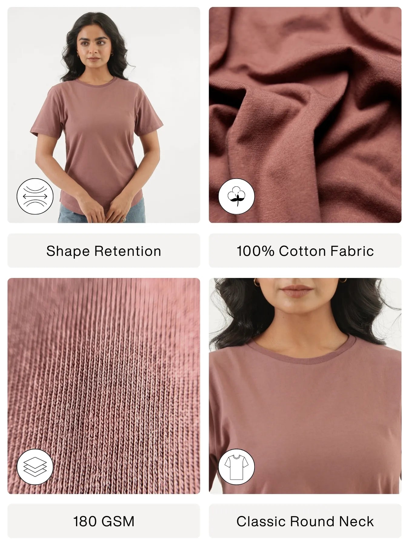 Women Rose Taupe Round Neck T-shirt