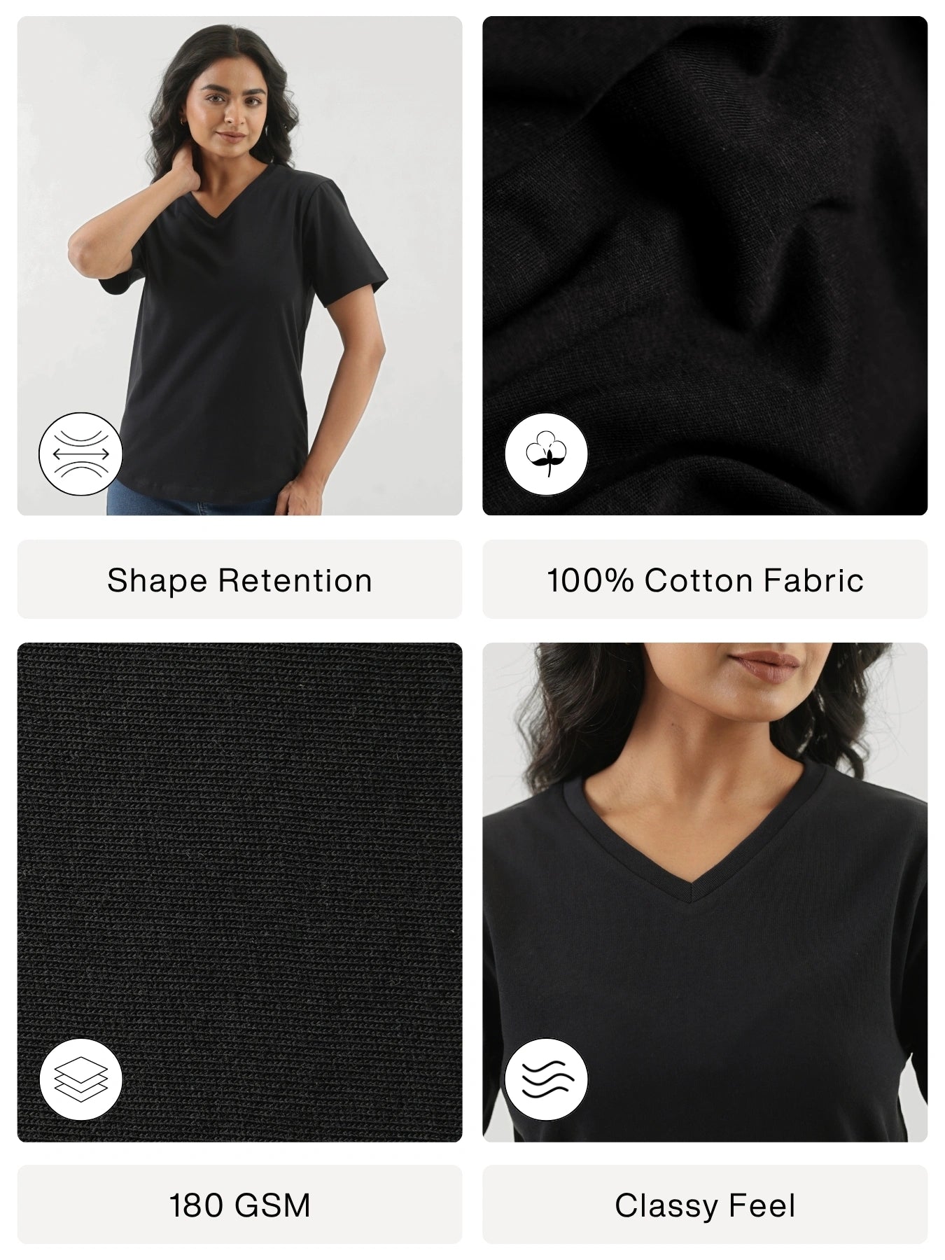 Women Black V-neck T-shirt