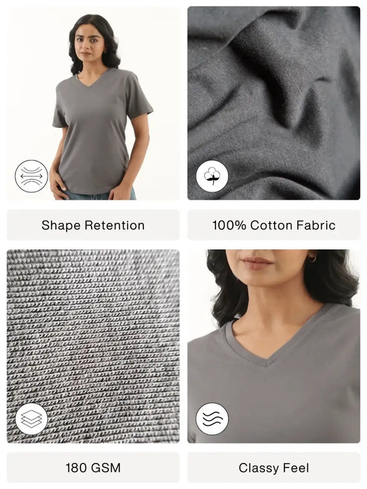 Women German Grey V-neck T-shirt