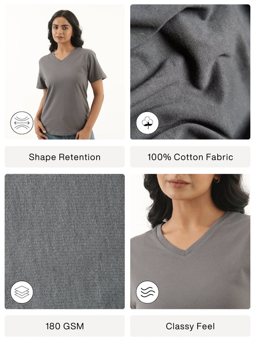 Women German Grey V-neck T-shirt