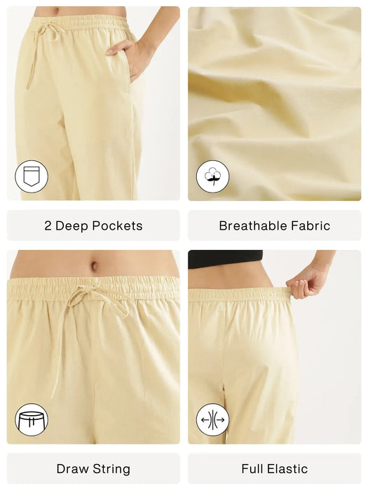 Women Beige Cotton Straight Pant