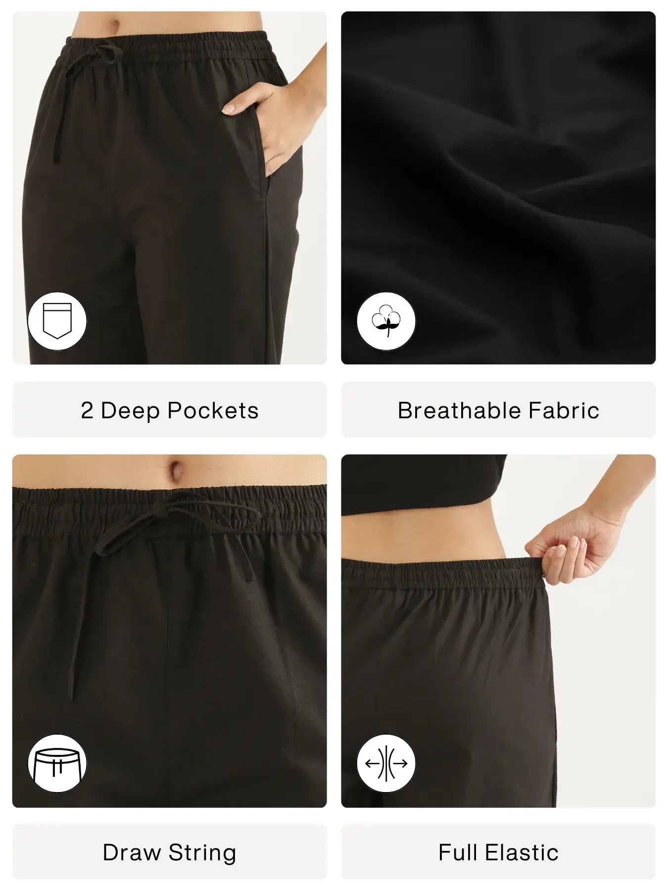 Women Black Cotton Straight Pant