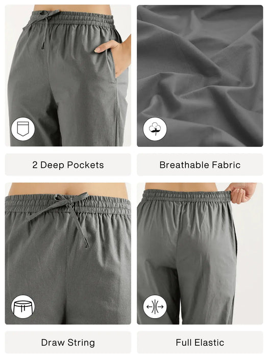 Women Cement Grey Cotton Straight Pant
