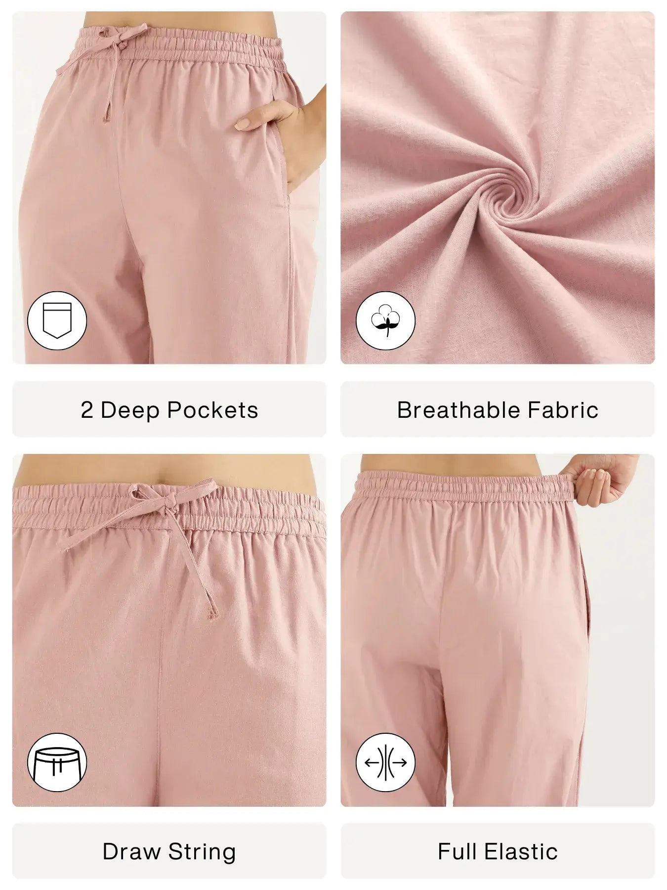 Women Salmon Pink Cotton Straight Pant