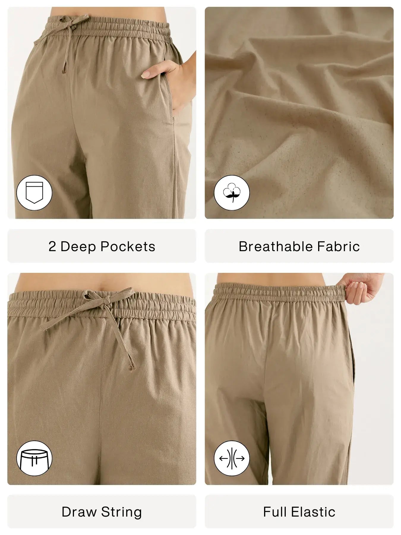 Women Khakhi Cotton Straight Pant