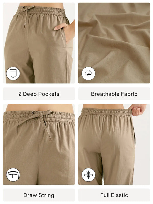 Women Khakhi Cotton Straight Pant