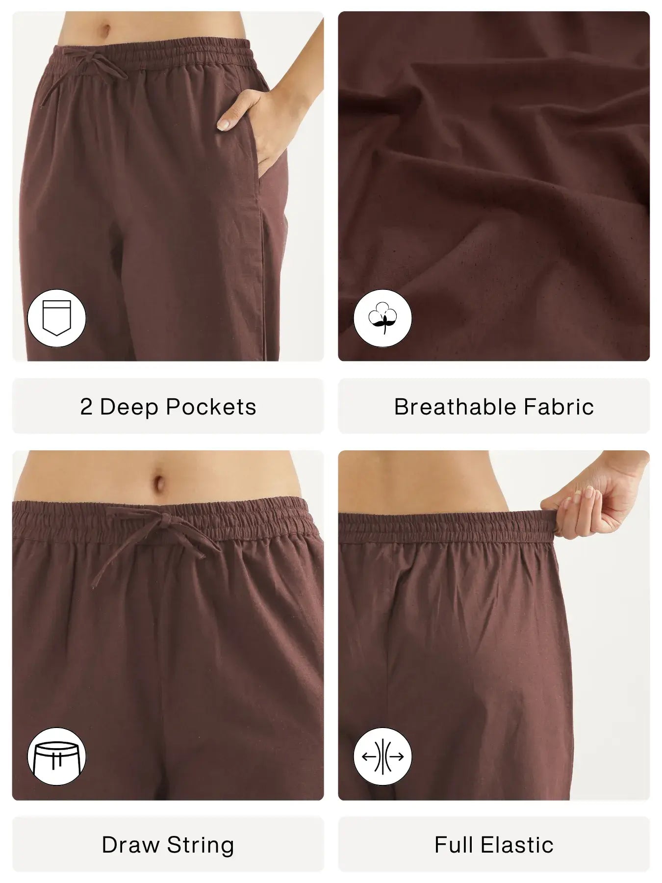 Women Mauve Brown Cotton Straight Pant
